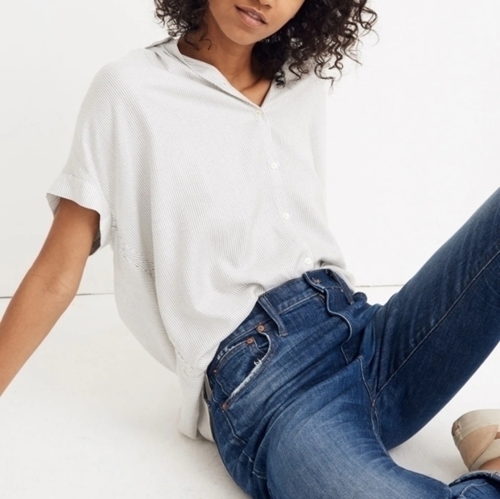 Madewell NWT Central Shirt in Luis Stripe Short Sleeve Relaxed Fit Button Blouse